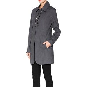 NWOT 2OH Threads Grey Pinstripe Double Breasted Wool Military Style Blazer